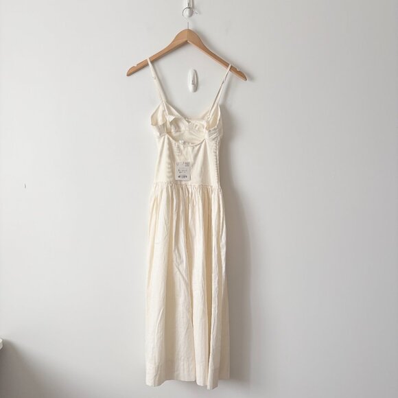 Zara Poplin Midi Dress NWT Beige White Size Small - Picture 6 of 8